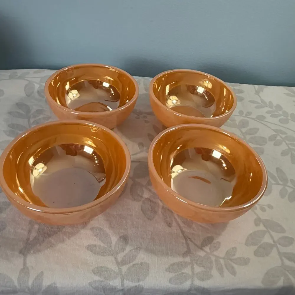 Fire-King Peach Lustre Berry Bowls Set of 4 Vintage Anchor Hocking USA